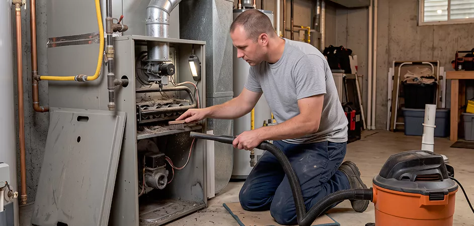 Burner and Heater Compartment Lint Removal in Plano